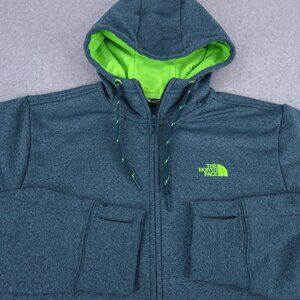 The North Face Hoodie Mens Medium Blue Heather Full Zip Performance Fleece Logo